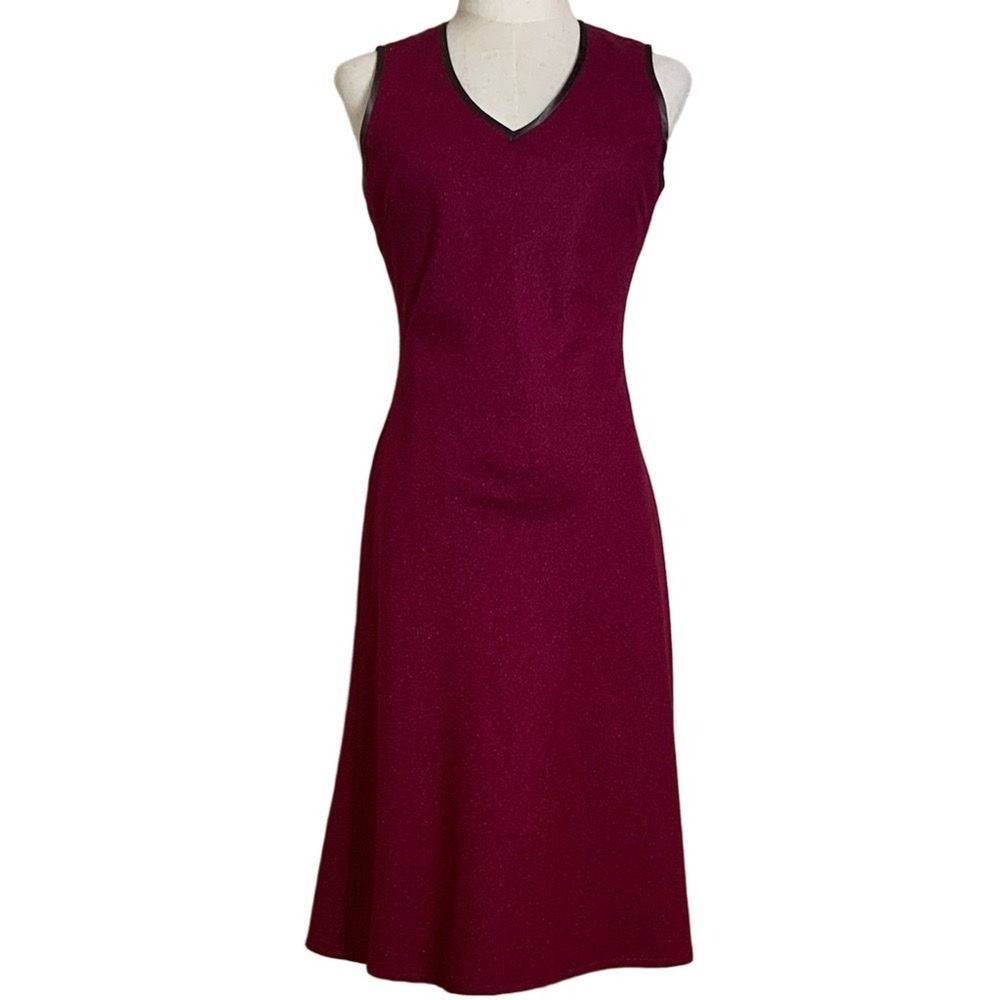 Sisley‎ V-Neck Midi Dress Womens S Burgundy Wool Silk Blend Made in Italy
